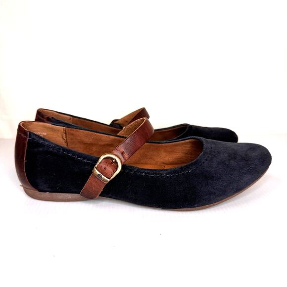 BORN Mary Janes Womens 8.5 Navy Velvet Leather Flats Classic Preppy Fairygoth - Picture 4 of 12